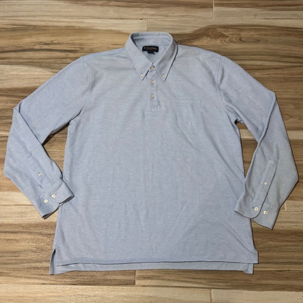 Brooks Brothers Mens XL Light Blue Long Sleeve Pique Polo Button Down Shirt